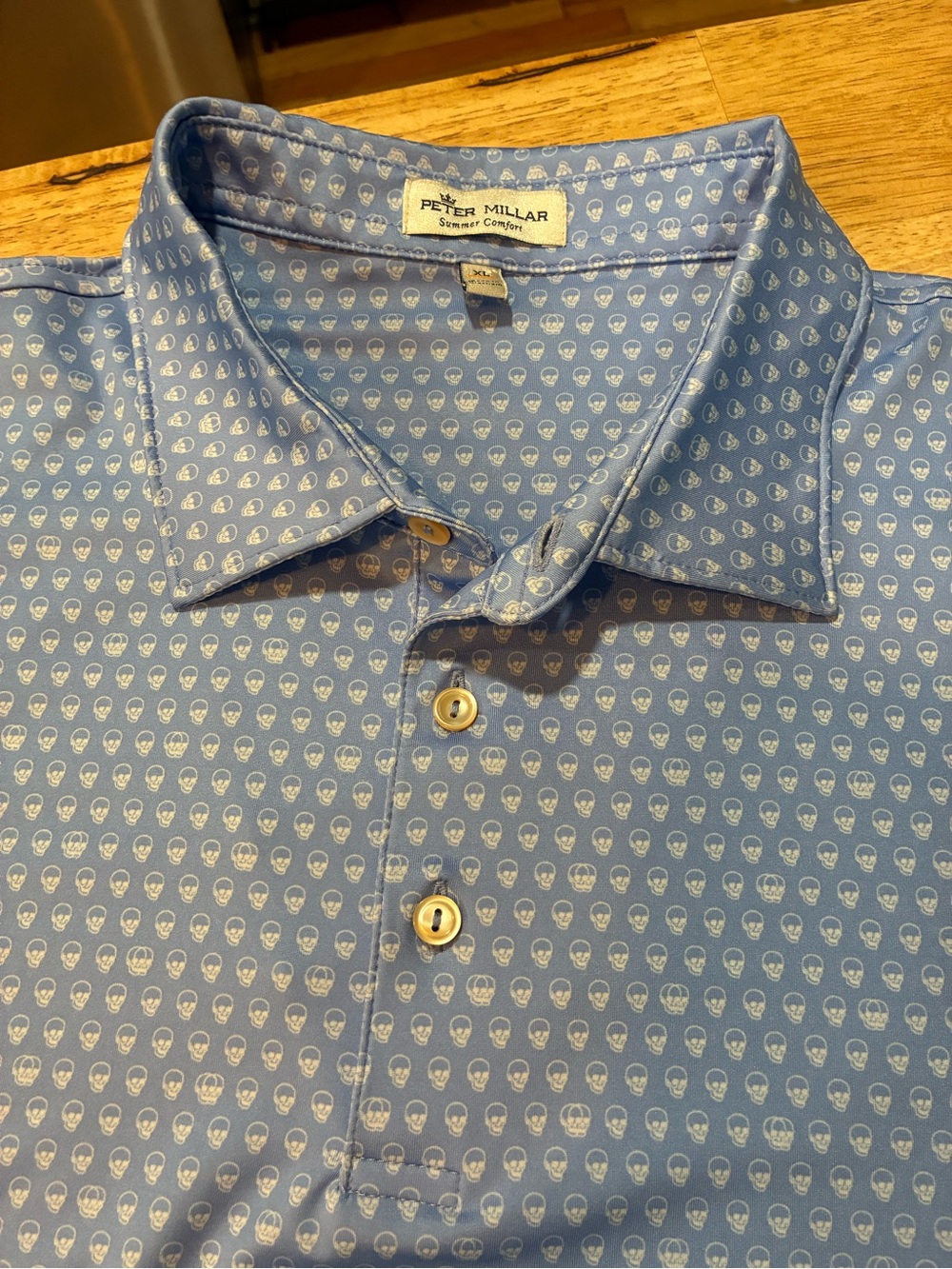 Peter Millar Crown Sport Summer Comfort Light Blue Skulls Polo Men's XL Rare